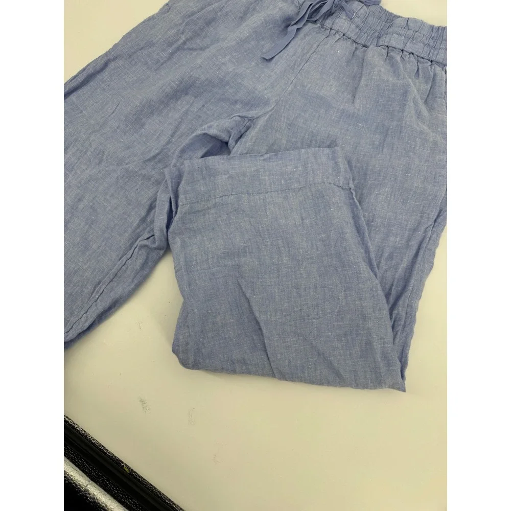 J.Crew Linen Wide Leg Pants Women S Blue Elastic Waist Drawstring Coastal Summer